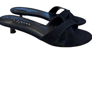 Marc Fisher LTD Women’s Crisscross Dark Blue Denim Kitten Heel Slides Sz 8.5 NEW